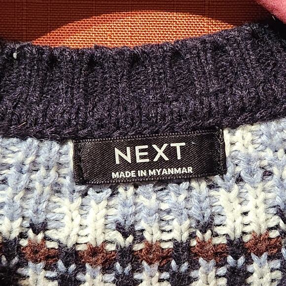 Wool Blend Toddler Boys Sz 2T Blue White Fair Isle Tight Knit Sweater By Next - Picture 4 of 7